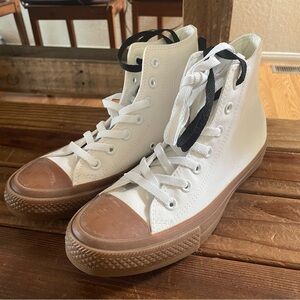 CONVERSE White High-Top Sneakers with Brown Soles